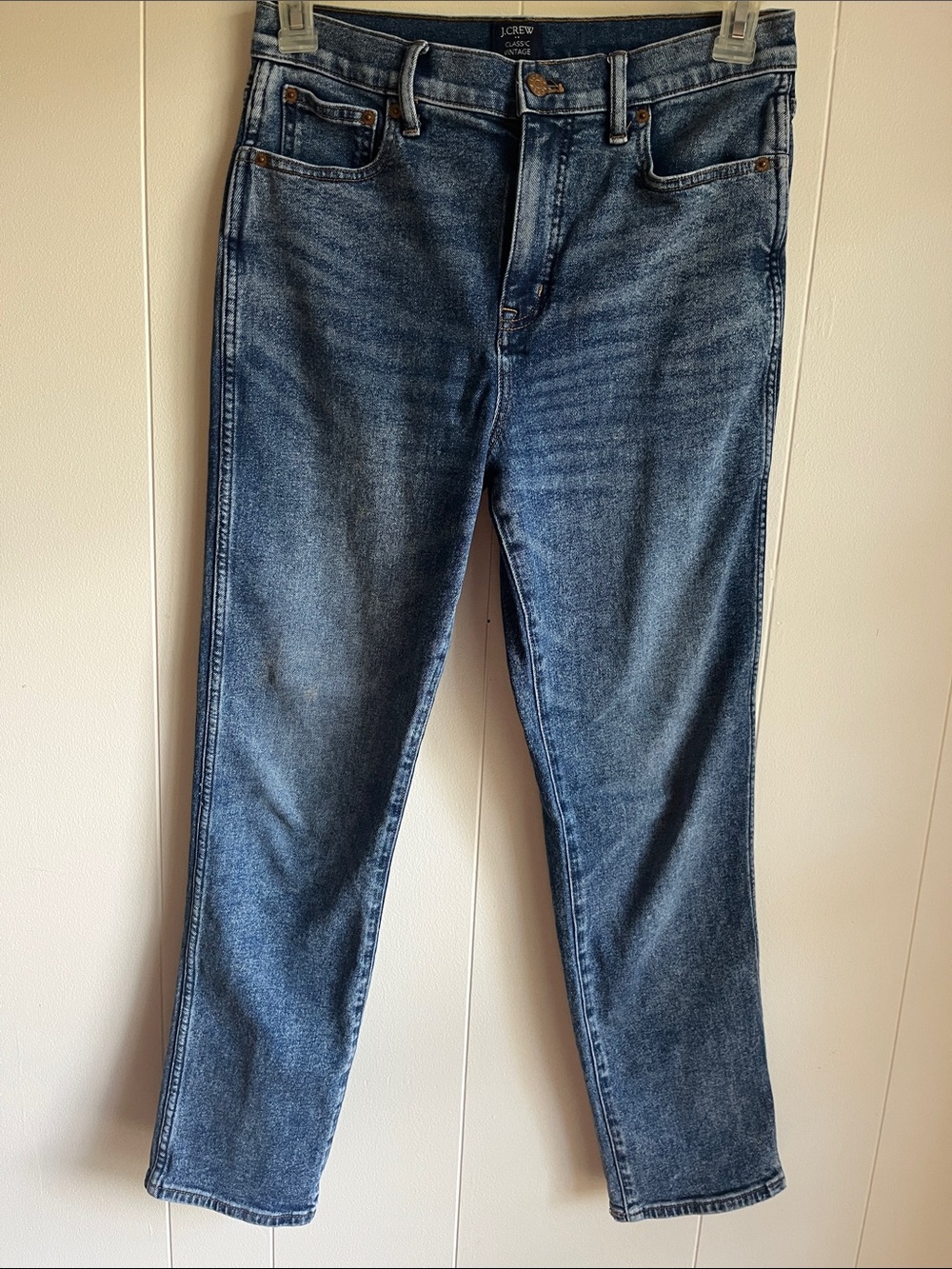J. Crew Straight-Leg High-Rise Classic Vintage Jeans in Medium Blue Wash Sz 27